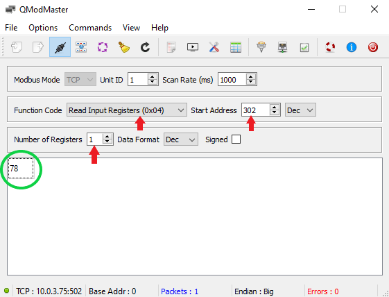 QModMaster: the state of charge read