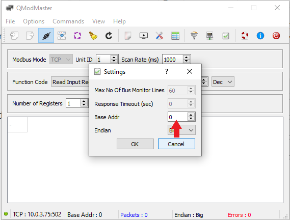 QModMaster: setting the base address to 0
