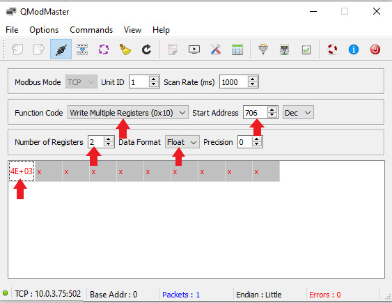 QModMaster: writing the float value 4000