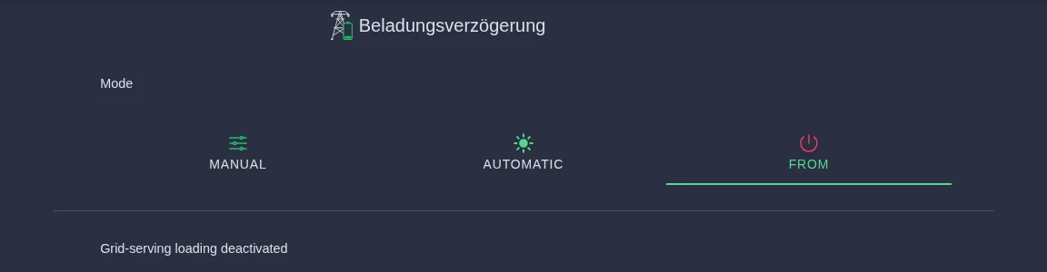 Settings of grid-optimized charging with the modes Manual, Automatic and Off