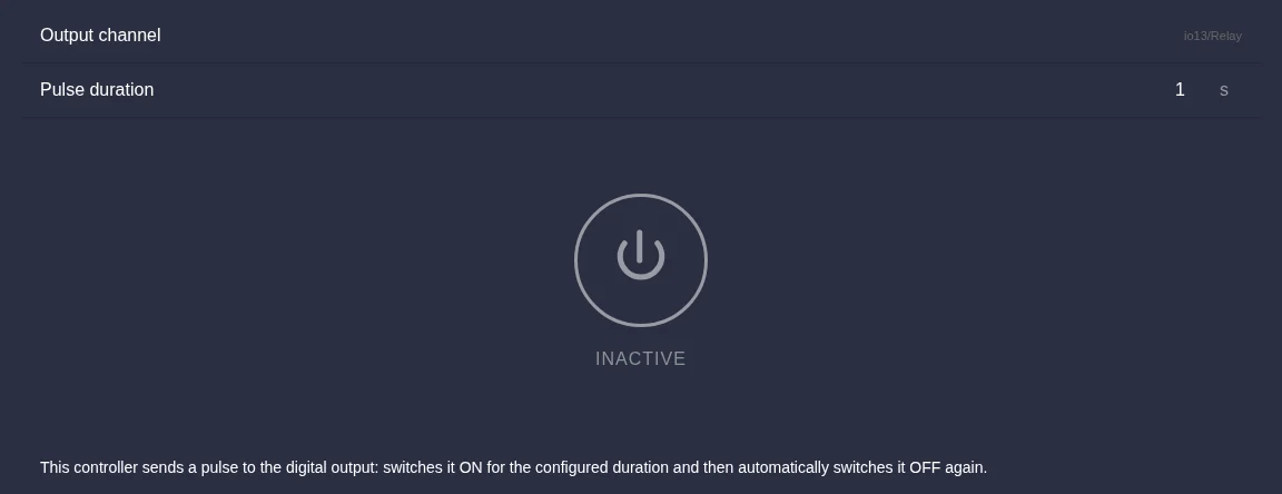 Push button settings with pulse duration and a large round button