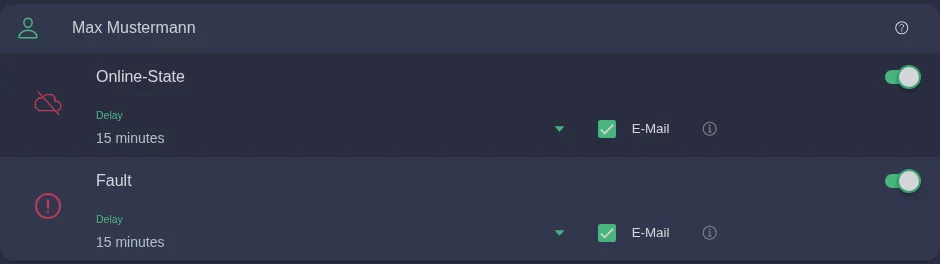 Notifications for online status and errors