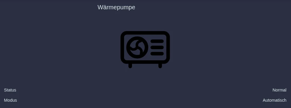 Seite der Wärmepumpe mit Status und Modus