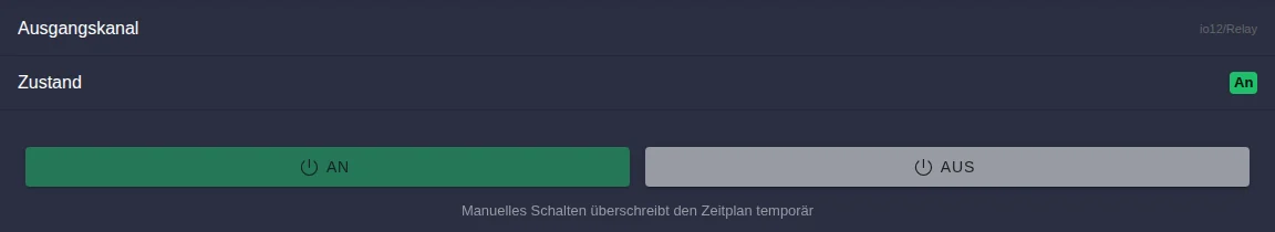 Manuelle Steuerung mit Zustand An und den Knöpfen An und Aus