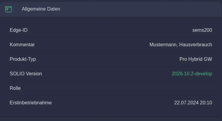 Anlagenprofil mit allgemeinen Daten