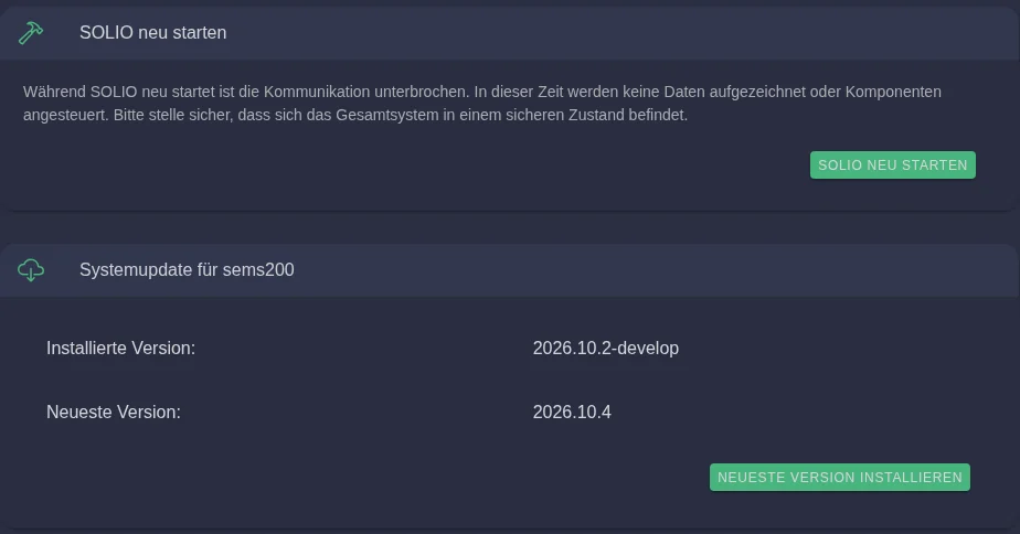 SOLIO neu starten und Systemupdate
