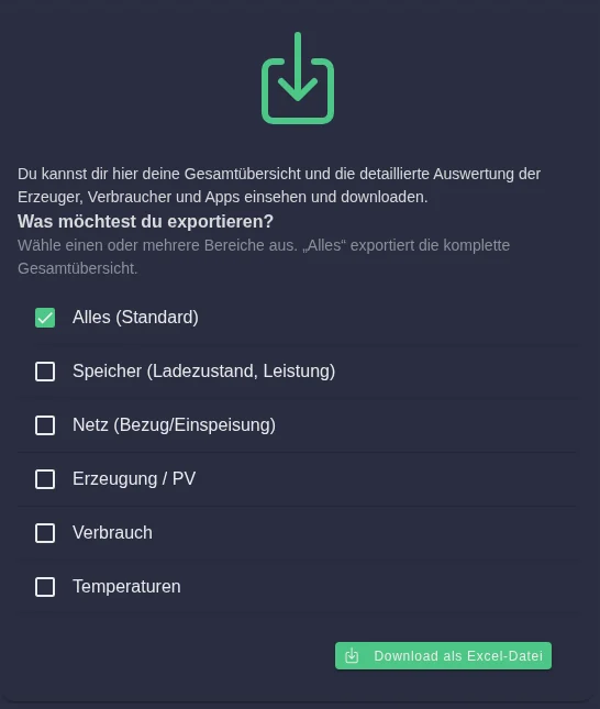 Export der Daten als Excel-Datei